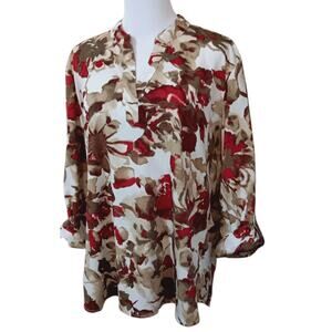 CHICO'S 3 Popover Tunic Top Blouse XL Romantic Floral Office Career Comfort Trip